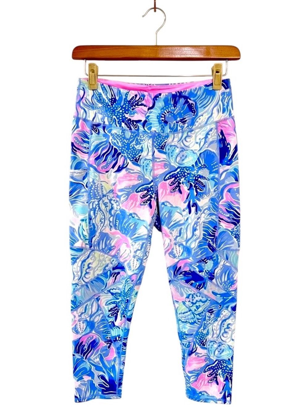 Lilly Pulitzer Luxletic Weekender High Rise Leggings L Fan Sea Pants Periwinkle